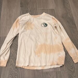 Tiny Whales Girls Cream and Tan Long Sleeve Shirt with Yin Yang Design Size 7